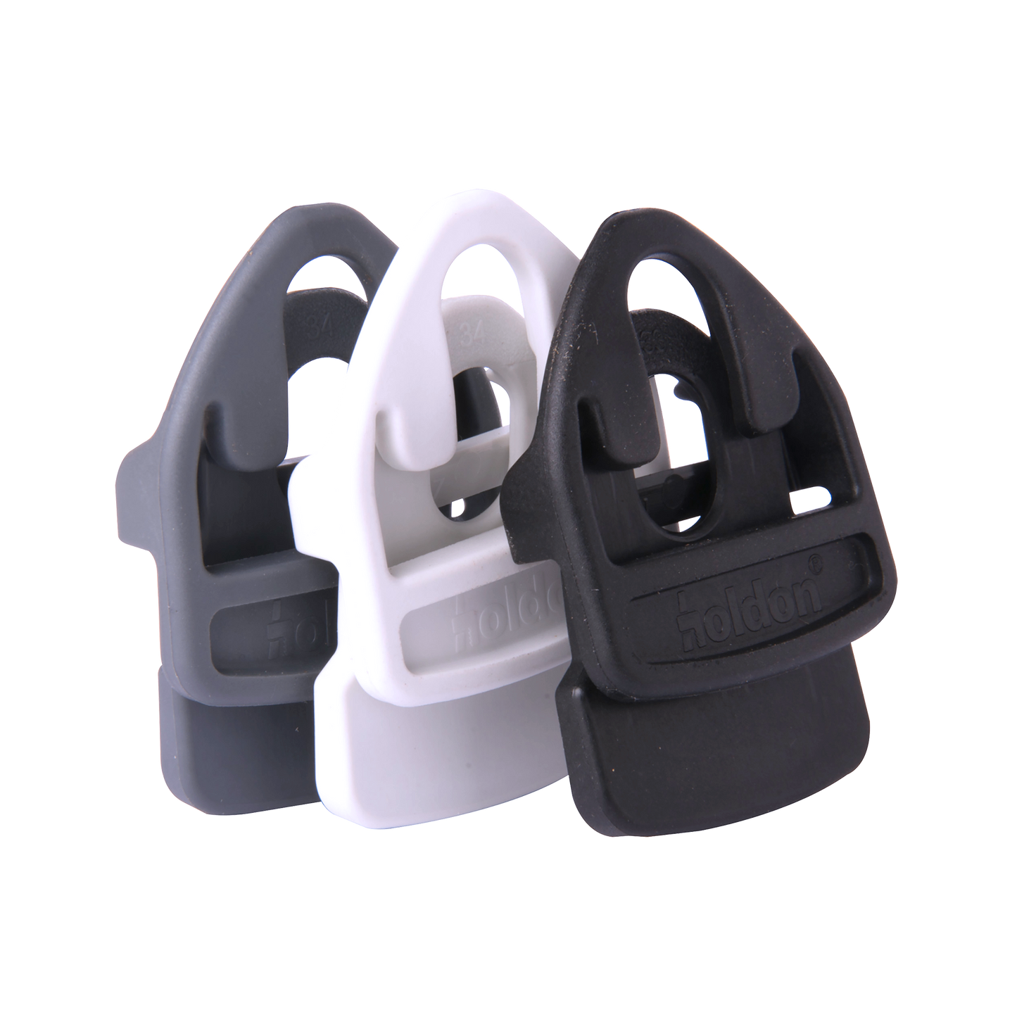 Three Holdon® XTRA in gray, white, and black on transparent background