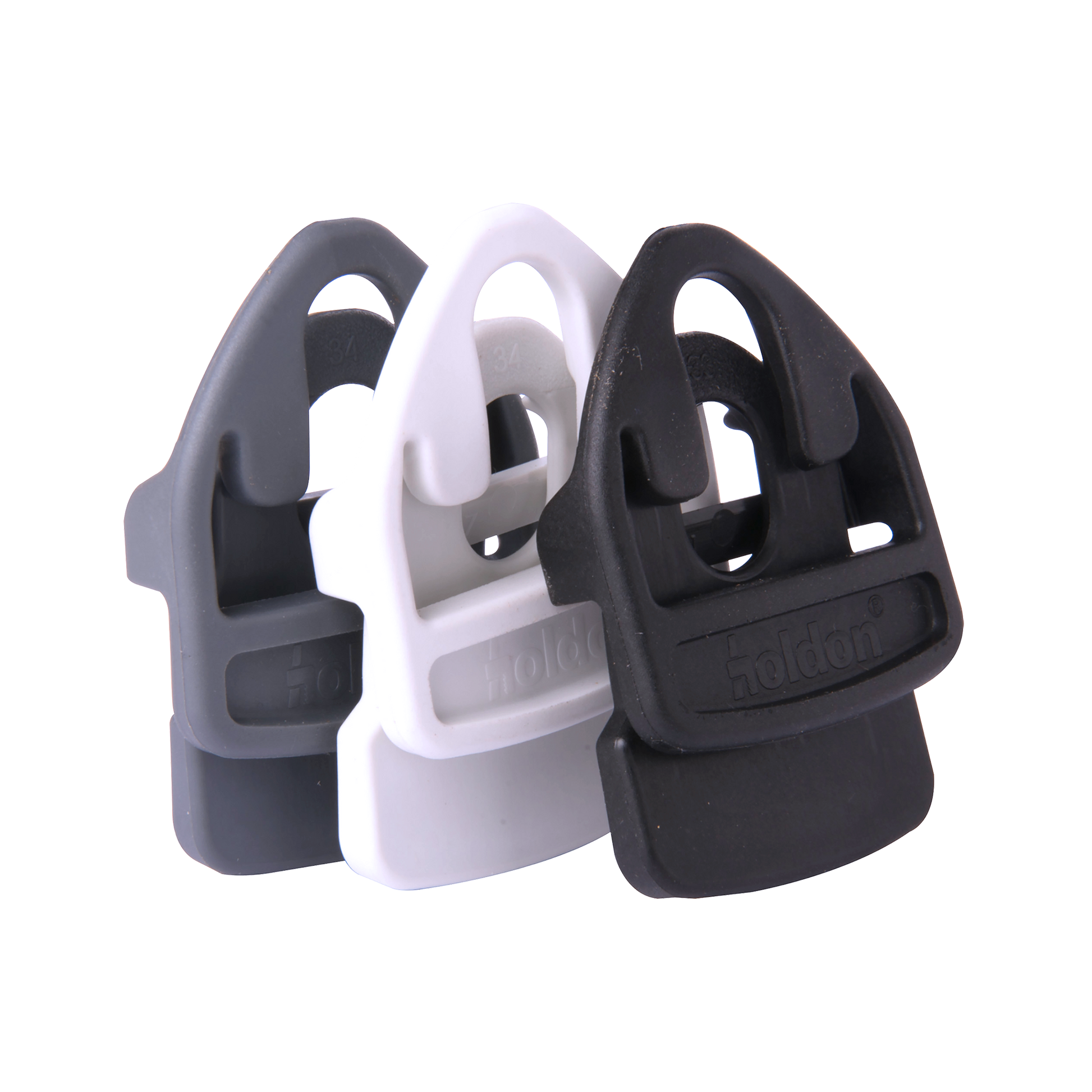 Three Holdon® XTRA in gray, white, and black on transparent background